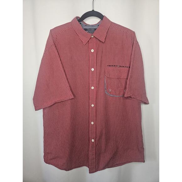 Tommy Hilfiger Jeans Men's Size XL Short Sleeve Button Front Shirt Red Check Y2K - Picture 1 of 7